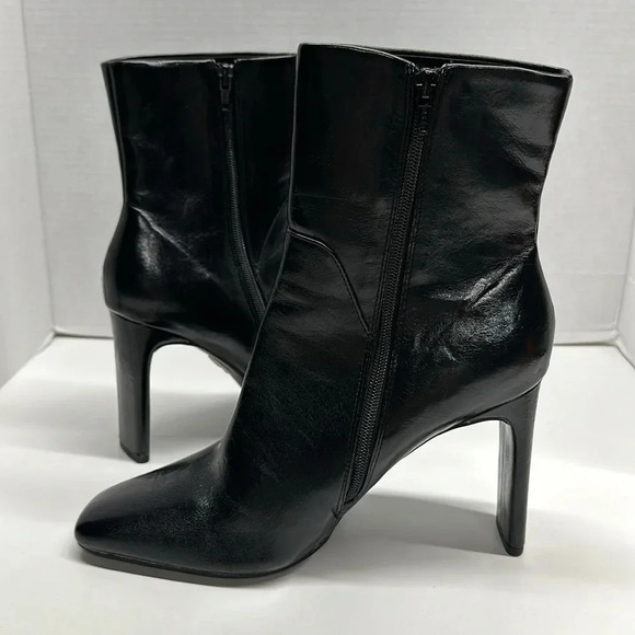 Asos Boots High Heel Ankle Booties Square Toe Side Zip Up Leather Black Size 9 - Picture 7 of 11